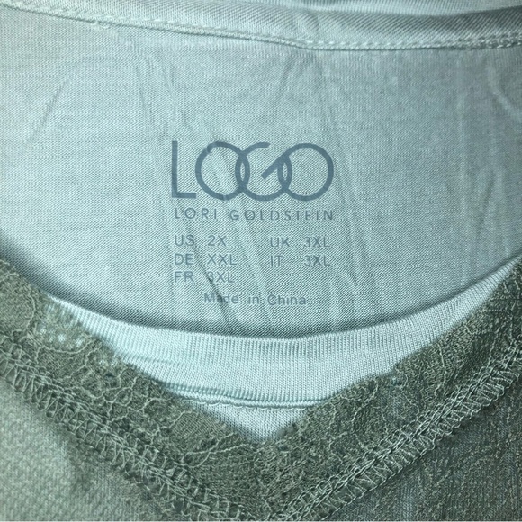 LOGO By Lori Goldstein Green Floral Laced Sleeveless Blouse Size 2X - Picture 6 of 10